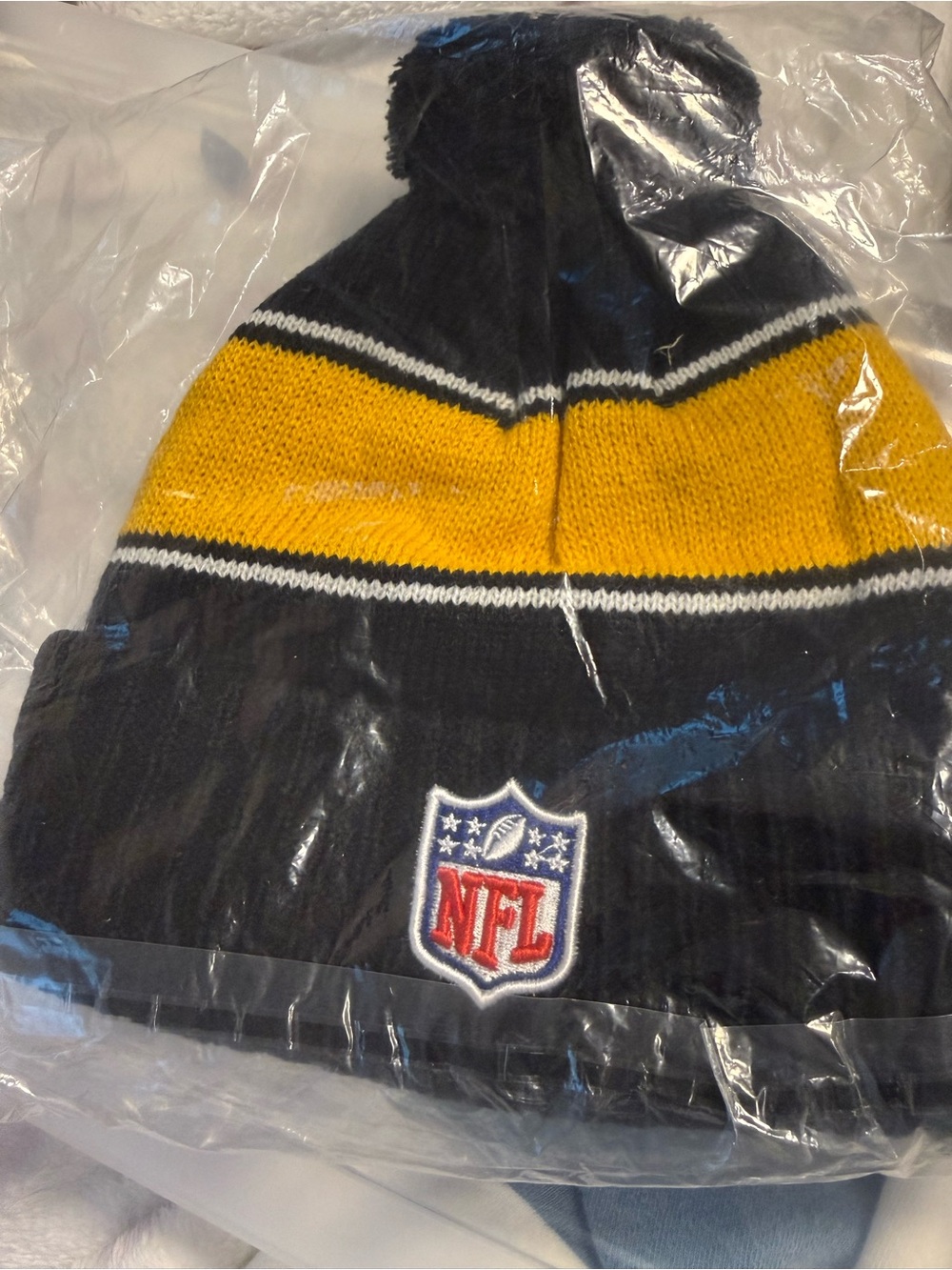 New Era Black and Yellow Knit Pom Beanie